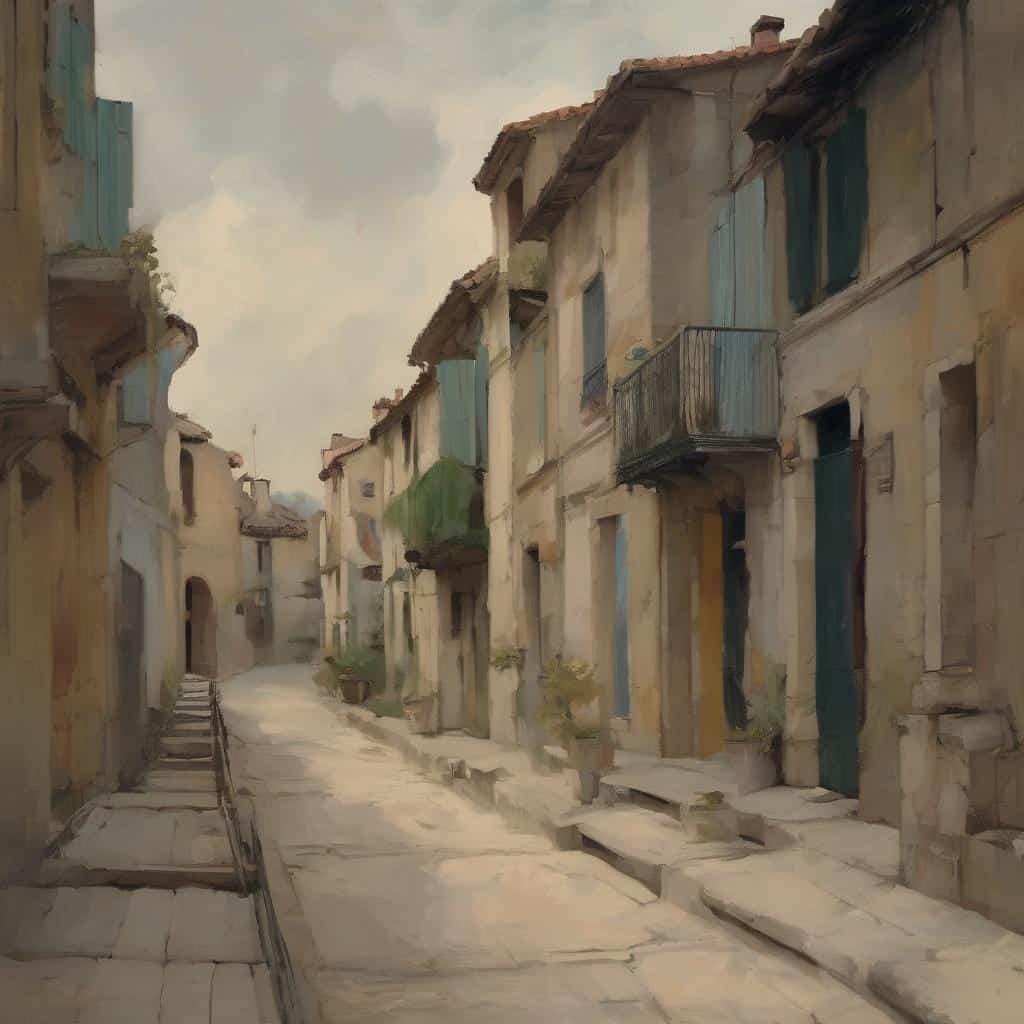 Άνθρωποι και καλλιτεχνική δημιουργία σε παλιά αθηναϊκή γειτονιά, τέχνη και κοινωνία σε ύφος ζωγραφικής.