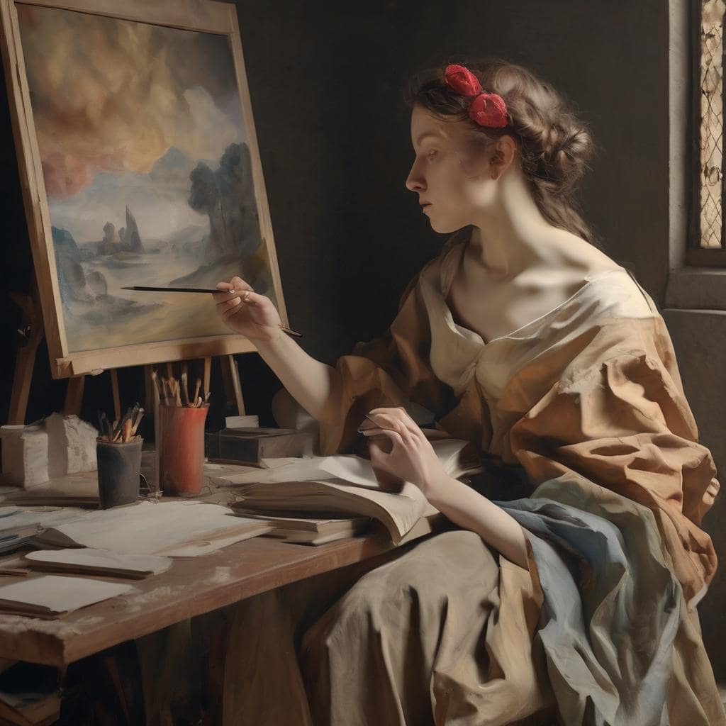 Παλαιότερη γυναίκα ζωγράφος δημιουργεί τέχνη σε στούντιο, κοινωνία και καλλιτεχνική δημιουργία, κατανόηση και έκφραση.