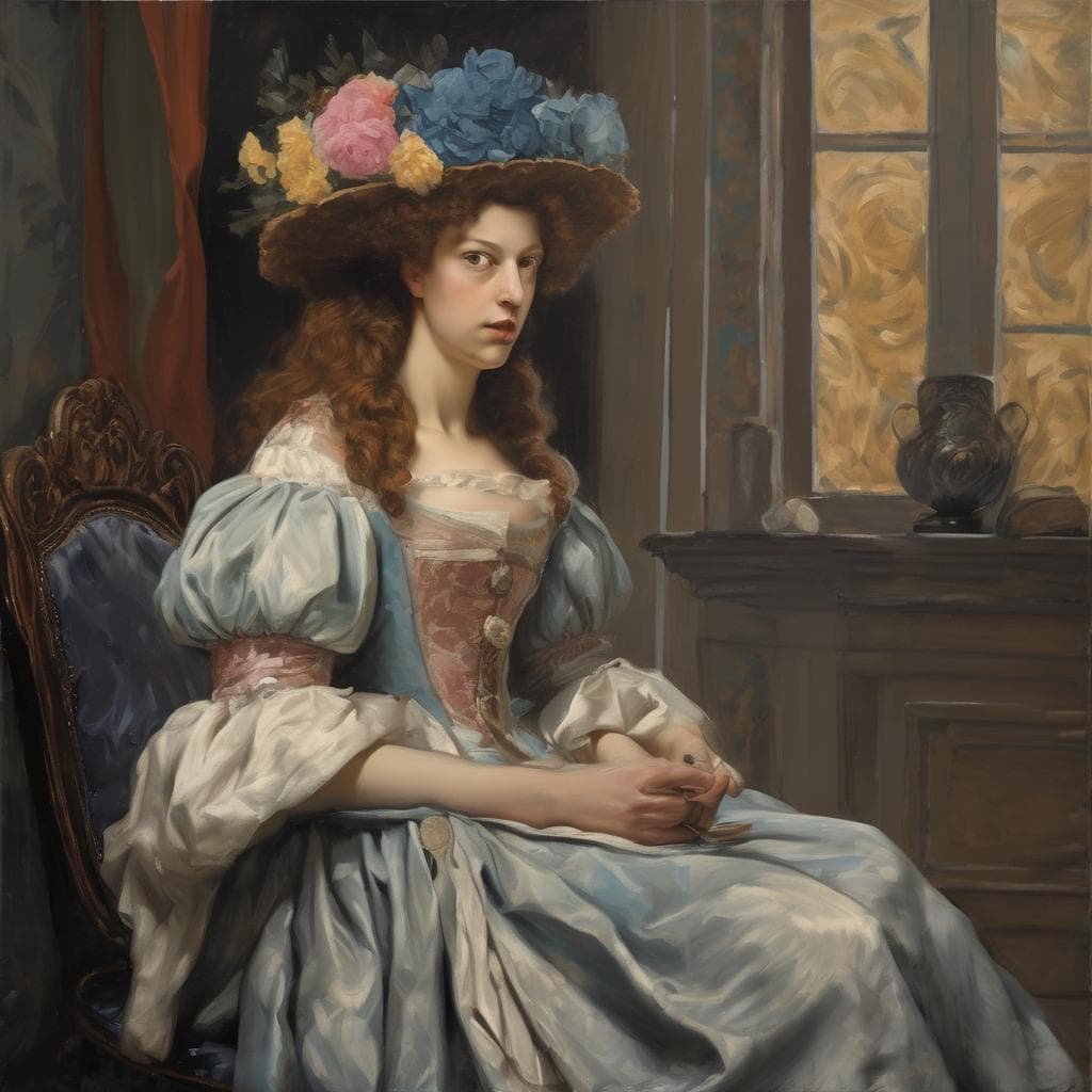 Κοινωνία και Καλλιτεχνική Δημιουργία, πορτρέτο γυναίκας με καπέλο από λουλούδια, μεσογειακή ατμόσφαιρα, τέχνη και πολιτισμός.